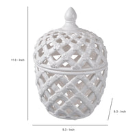 Decorative Ceramic Lidded Jar with Cut Out Texture, Large, White - BM202237