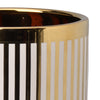 Ceramic Cylindrical Planter with Strips Pattern, White and Gold - BM202243