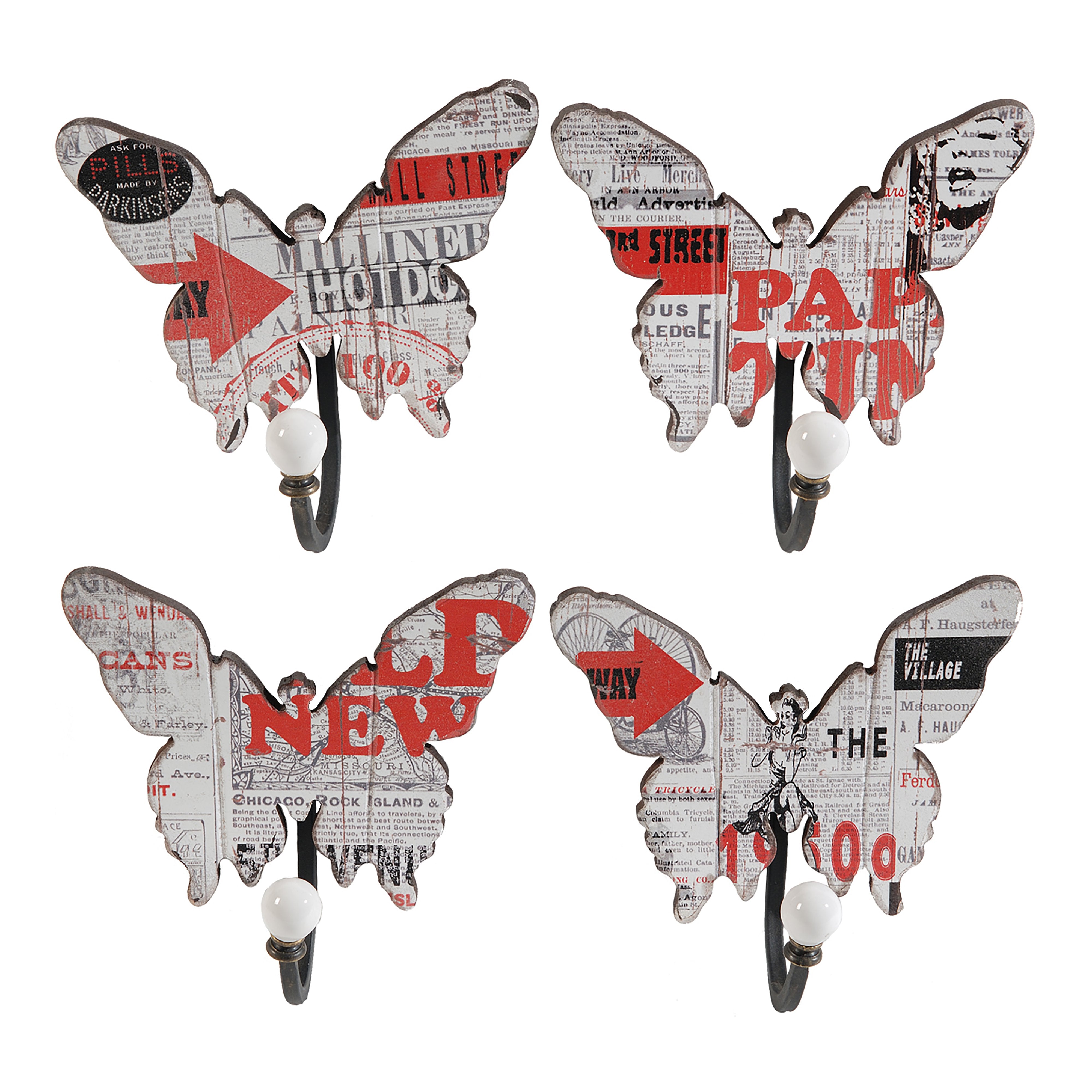 benzara Butterfly Wall Decor with 4 Metal Hooks Set of 4 Multicolor - BM202258