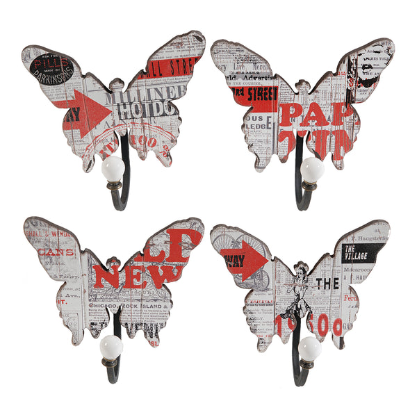 Butterfly Wall Decor with 4 Metal Hooks, Set of 4,Multicolor - BM202258