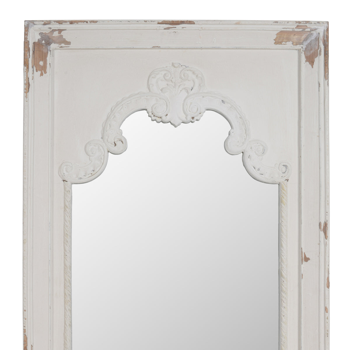 Wooden Rectangle Wall Mirror with Chipped Edges and Hook, White - BM202270