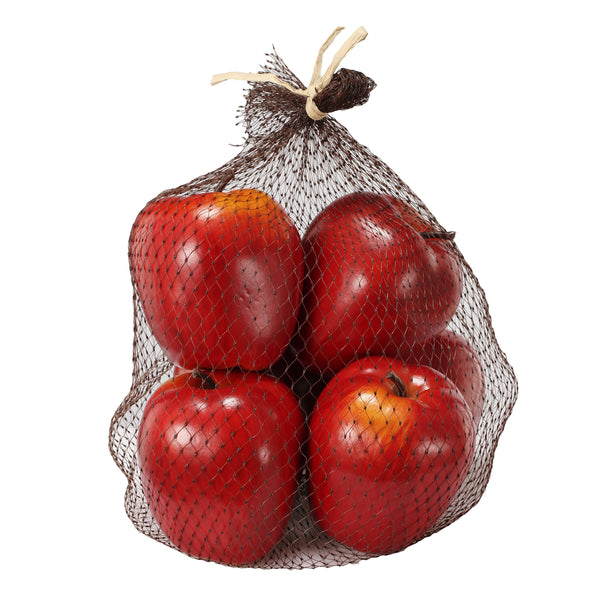 Decorative 6 Piece Artificial Apple in Plastic Net Bag, Red - BM202284