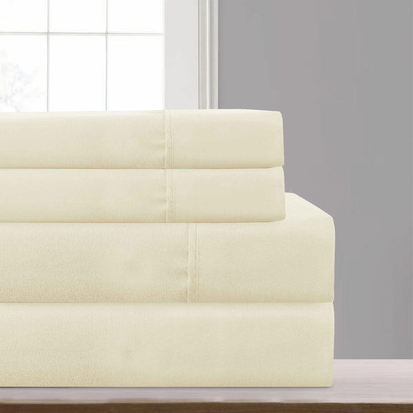 Lanester 4 Piece Queen Size Microfiber Deep Pocket Sheet Set , Cream - BM202349