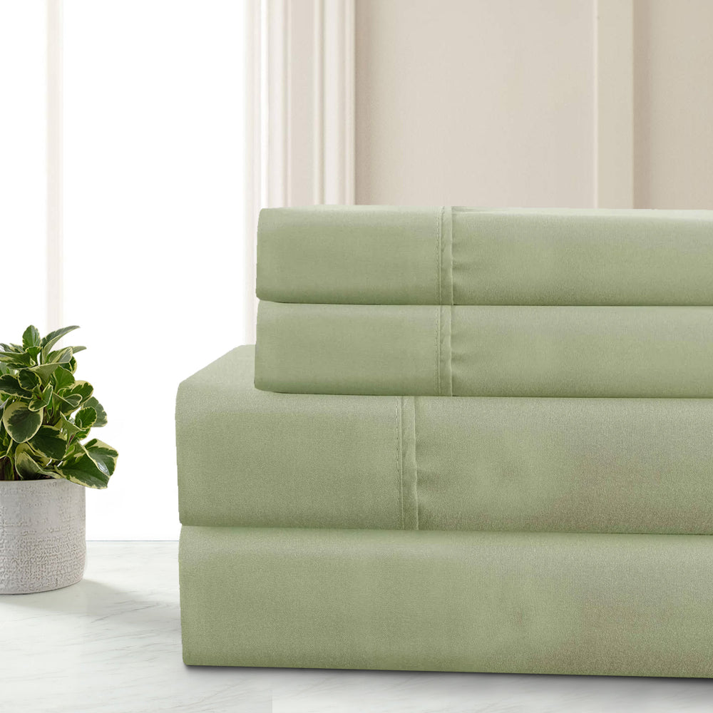 Benjara Lanester 4 Piece Queen Size Deep Pocket Sheet Set , Sage Green -  BM202352| Benzara.com