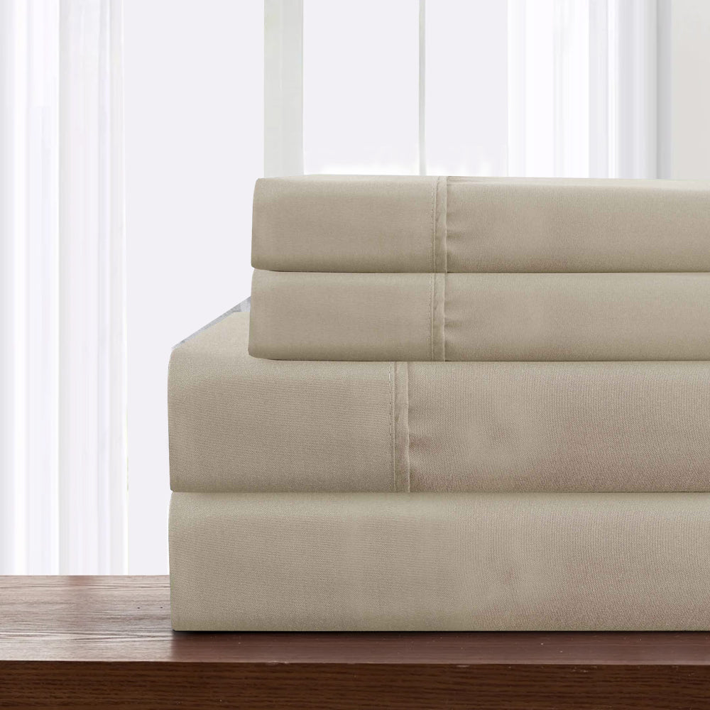 benzara Lanester 4 Piece Queen Size Deep Pocket Sheet Set Taupe Gray - BM202353