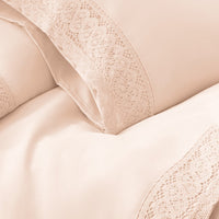 Udine 4 Piece Queen Size Microfiber Sheet Set with Crochet Lace , Pink - BM202395