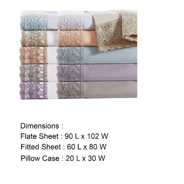 Udine 4 Piece Queen Size Microfiber Sheet Set with Crochet Lace , White - BM202400