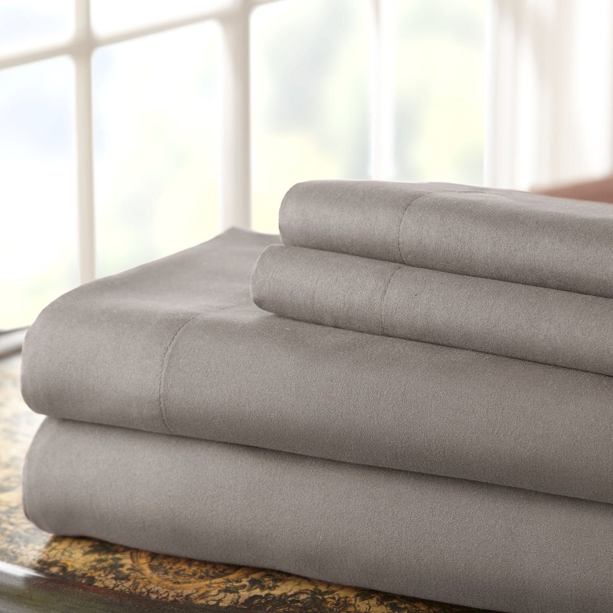 Lanester 4 Piece Deep Pocket King Size Microfiber Sheet Set , Gray - BM202413