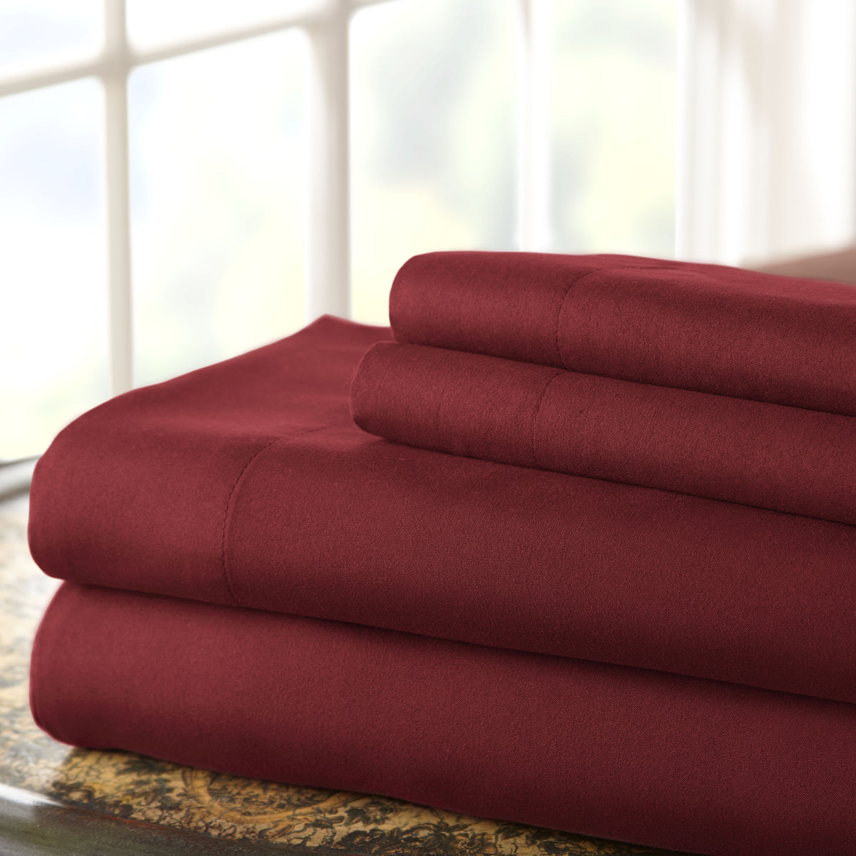 Lanester 4 Piece Deep Pocket California King Size Sheet Set , Red - BM202422