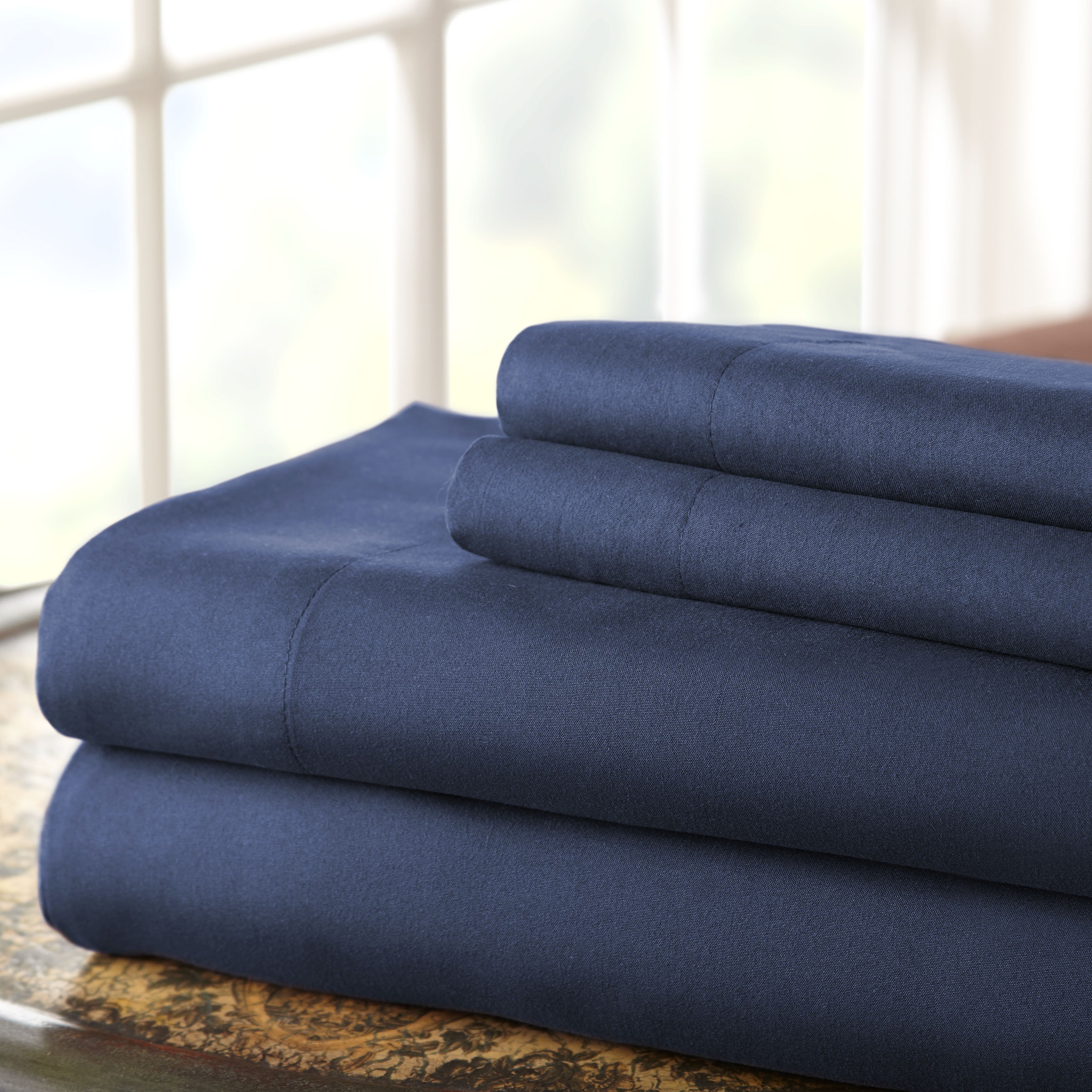 benzara Lanester 4 Piece California King Size Deep Pocket Sheet Set Blue - BM202427