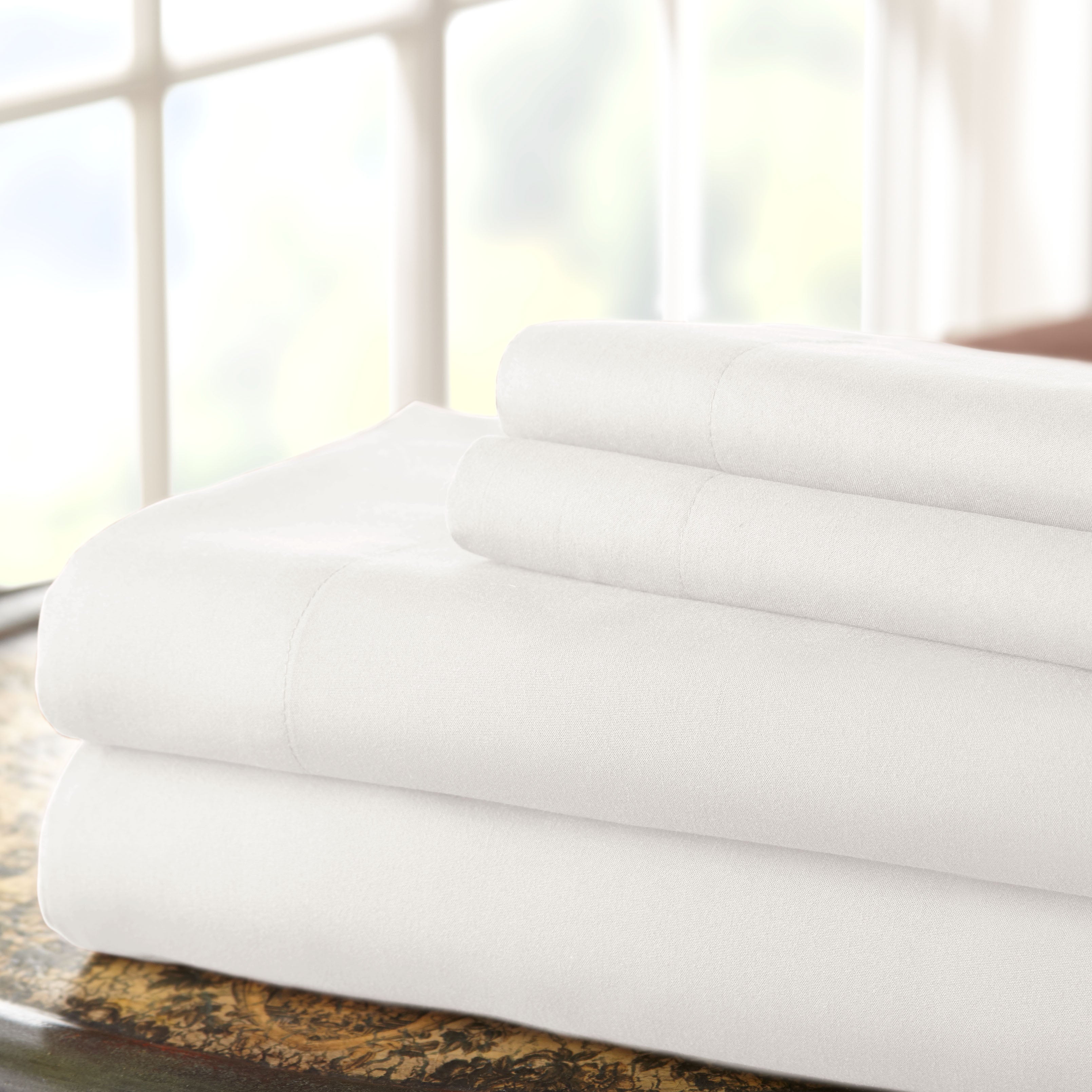 benzara Lanester 4 Piece Deep Pocket California King Size Sheet Set White - BM202431