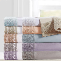 Udine 4 Piece King Size Microfiber Sheet Set with Crochet Lace , Pink - BM202453