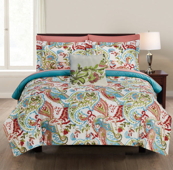 Caen 8 Piece Paisley Print California King Size Bed Set , Multicolor - BM202768