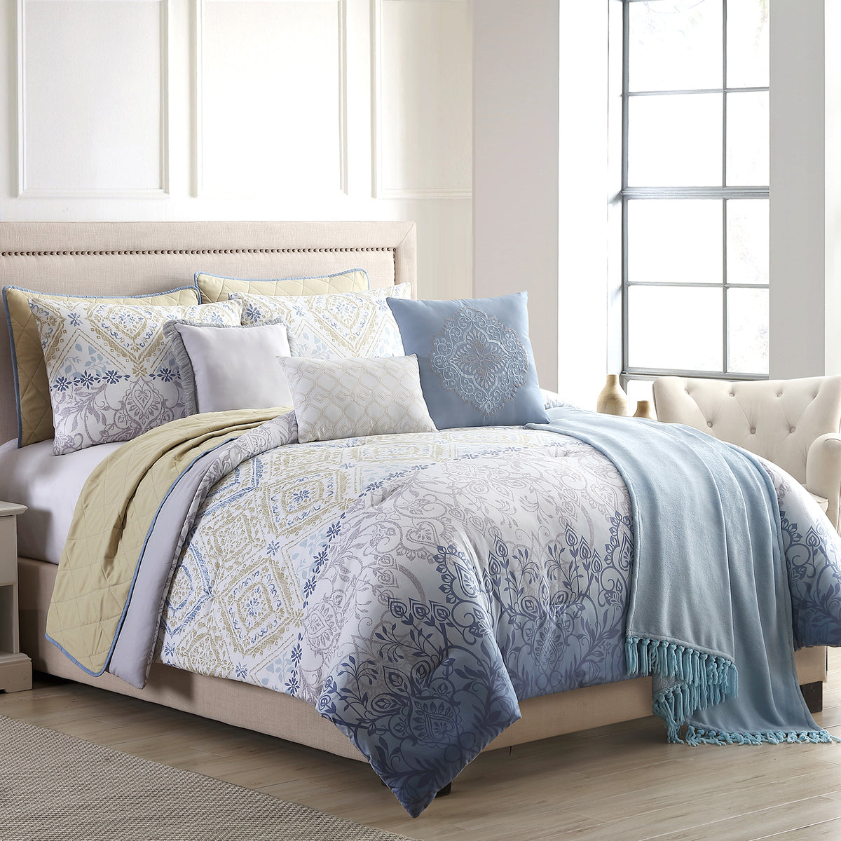 Andria 10 Piece Queen Size Comforter and Coverlet Set , Multicolor - BM202792