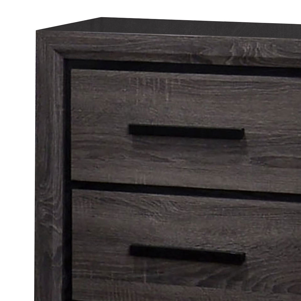 Wooden Nightstand with 2 Drawers and Finger Pull Handle,Gray and Black - BM203137