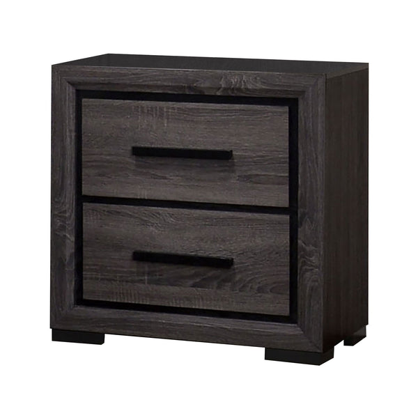 Wooden Nightstand with 2 Drawers and Finger Pull Handle,Gray and Black - BM203137
