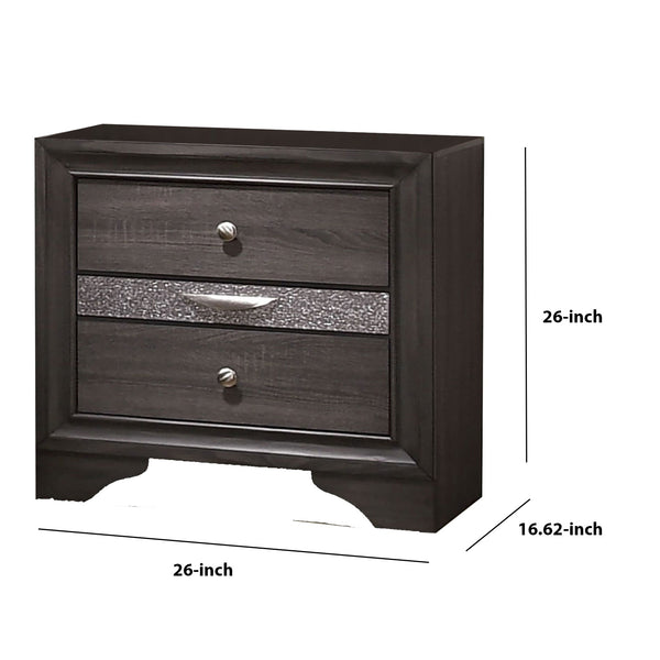 Wooden Nightstand with 2 Drawers and 1 Jewelry Drawer, Gray and Silver - BM203164