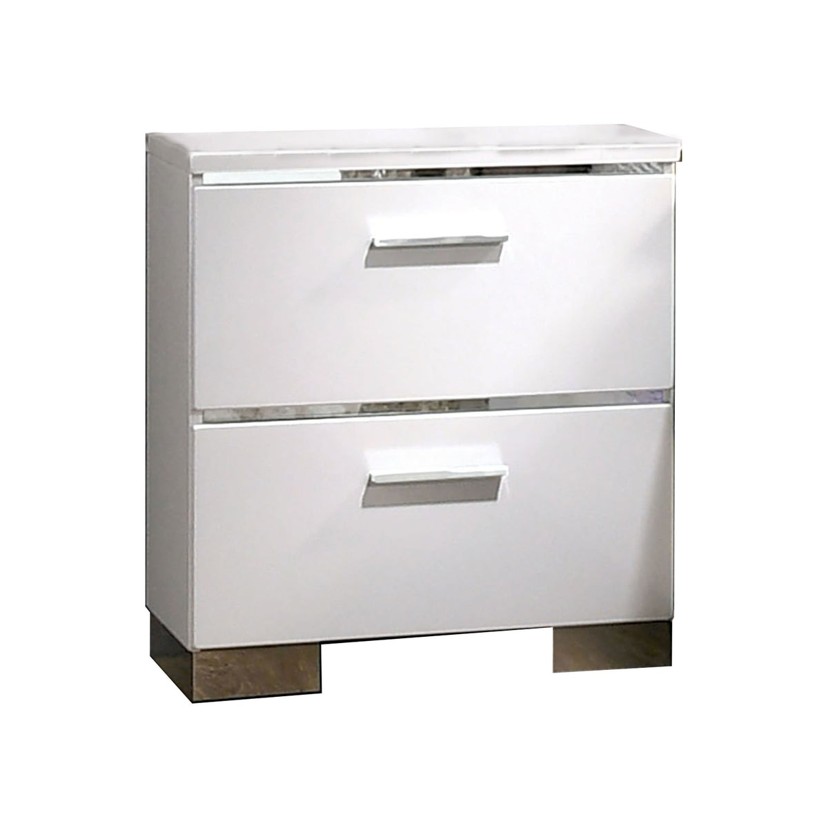 Wood and Metal Nightstand with 2 Drawers,  White and Silver - BM203172