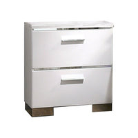 Wood and Metal Nightstand with 2 Drawers,  White and Silver - BM203172