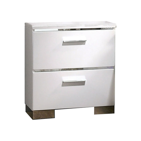 Wood and Metal Nightstand with 2 Drawers,  White and Silver - BM203172