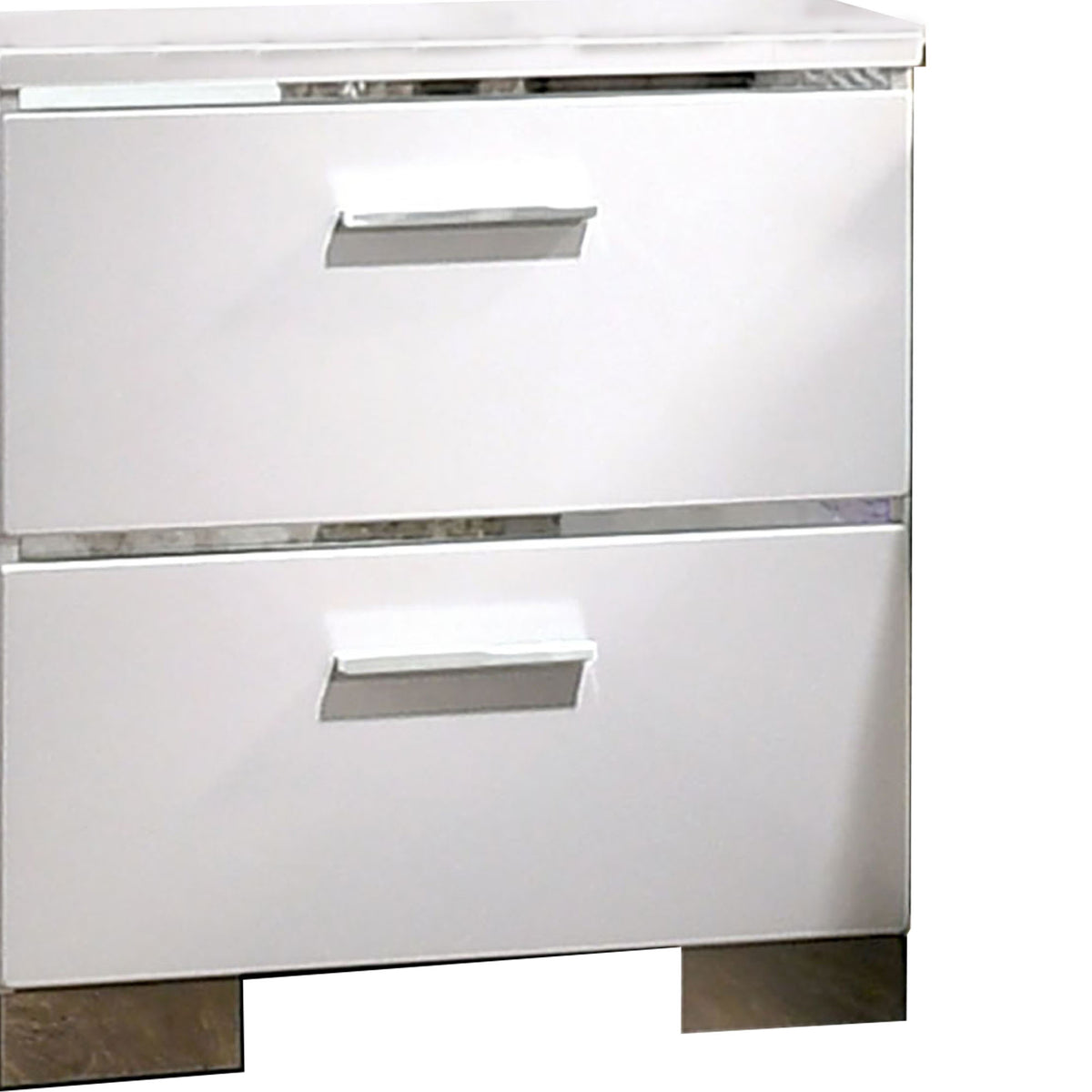 Wood and Metal Nightstand with 2 Drawers,  White and Silver - BM203172