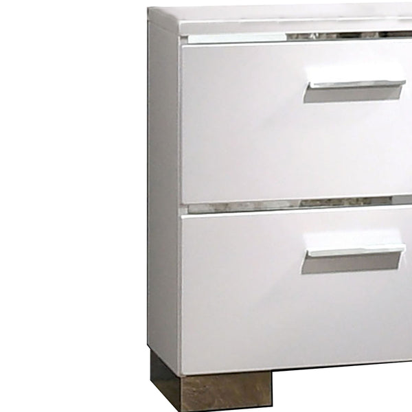 Wood and Metal Nightstand with 2 Drawers,  White and Silver - BM203172