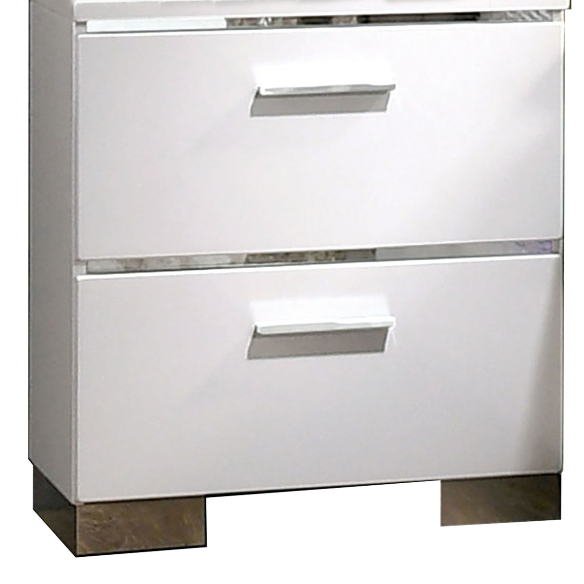 Wood and Metal Nightstand with 2 Drawers,  White and Silver - BM203172