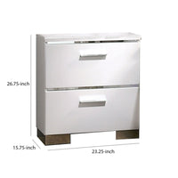 Wood and Metal Nightstand with 2 Drawers,  White and Silver - BM203172