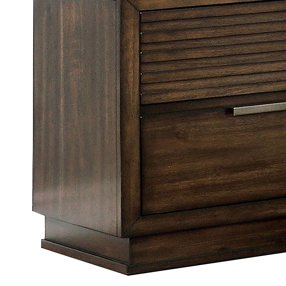 2 Drawer Rustic Style Wooden Nightstand with Finger Pull Handle, Brown - BM203203