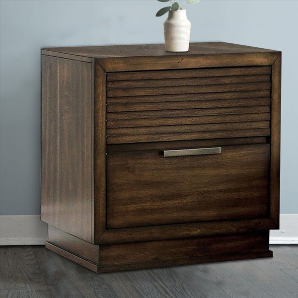 2 Drawer Rustic Style Wooden Nightstand with Finger Pull Handle, Brown - BM203203