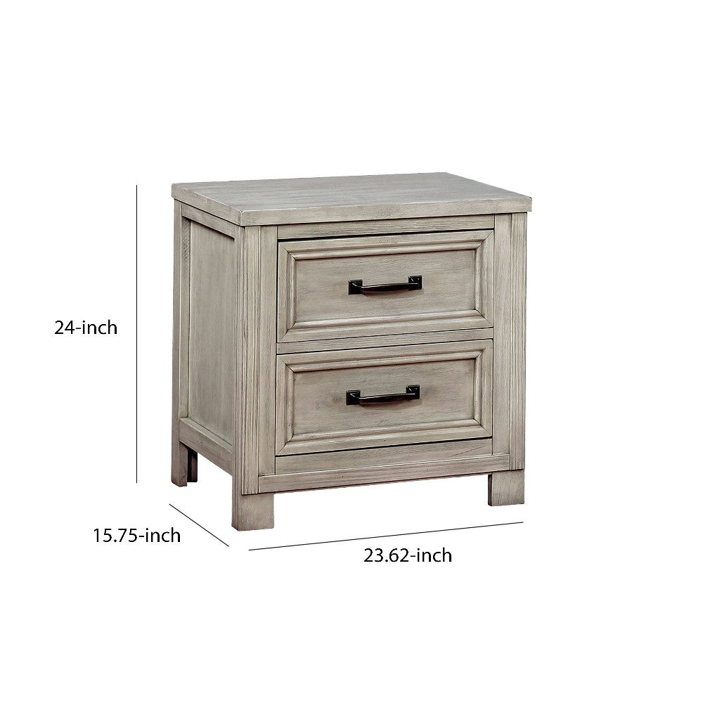 Transitional 2 Drawer Wooden Nightstand with Molded Trim,Antique white - BM203220