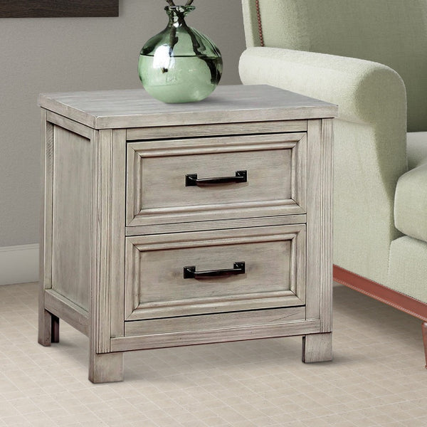 Transitional 2 Drawer Wooden Nightstand with Molded Trim,Antique white - BM203220