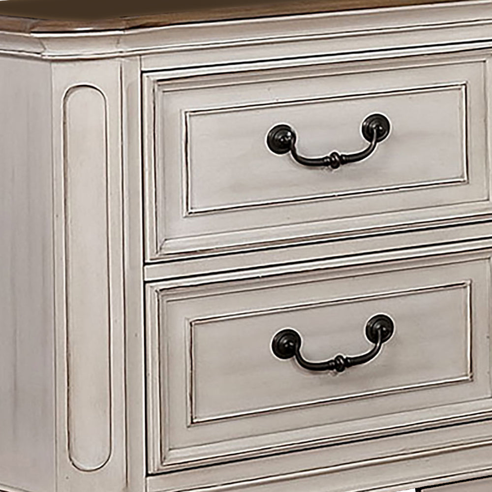 Transitional Wooden Nightstand with 2 Drawers and Bracket Legs, White - BM203252