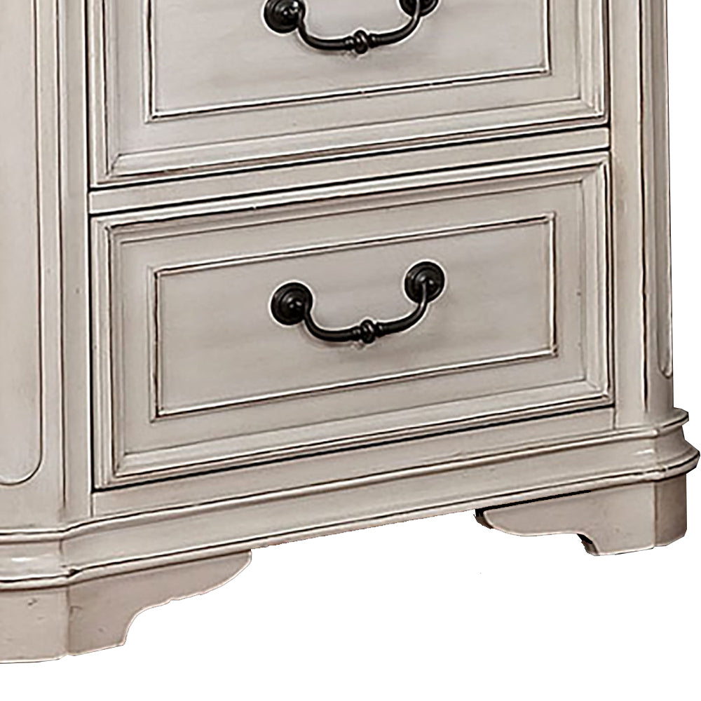 Transitional Wooden Nightstand with 2 Drawers and Bracket Legs, White - BM203252