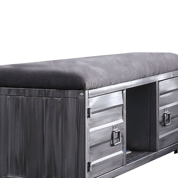 Industrial Cushioned Metal Bench with 2 Cabinets and Open Shelf, Gray - BM203280