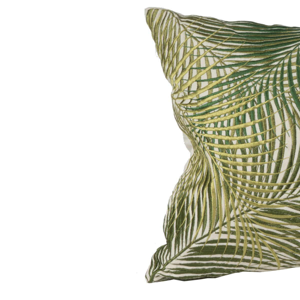 20 X 14 Inch Embroidered Pillow with Palm Leaf Design, White and Green - BM203504