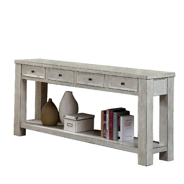 Transitional Wooden Console Table with 4 Drawers and Open Shelf, White - BM203959