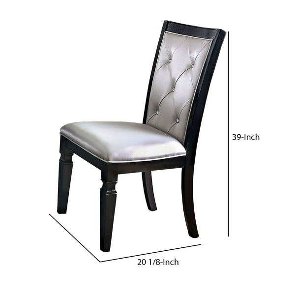 Wooden Side Chair with Leatherette Seating, Set of 2, Silver and Black - BM203978