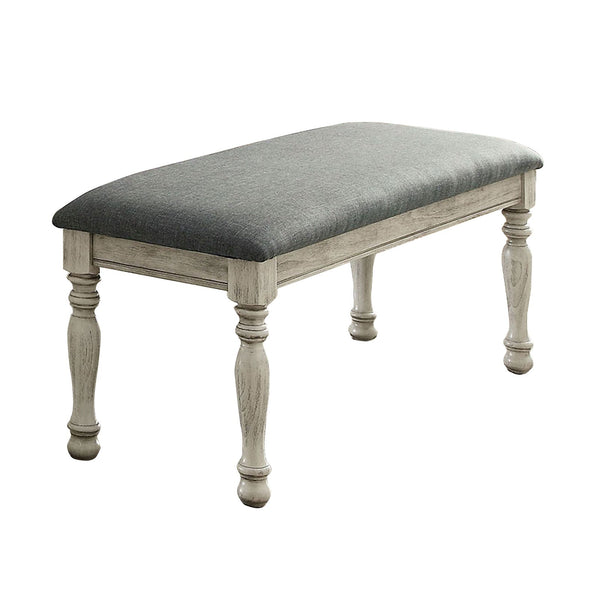 Transitional Fabric Upholstered Wooden Bench, Gray and White - BM203986