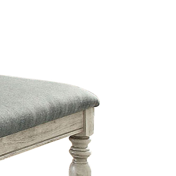 Transitional Fabric Upholstered Wooden Bench, Gray and White - BM203986