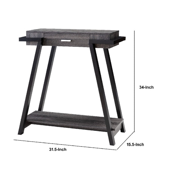 Wooden Console Table with Angled Leg Support and Drawer,Black and Gray - BM204129