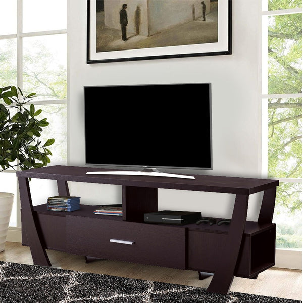 Modern Style TV Stand with 2 Open Shelves and 2 Side Shelves in Brown - BM204142