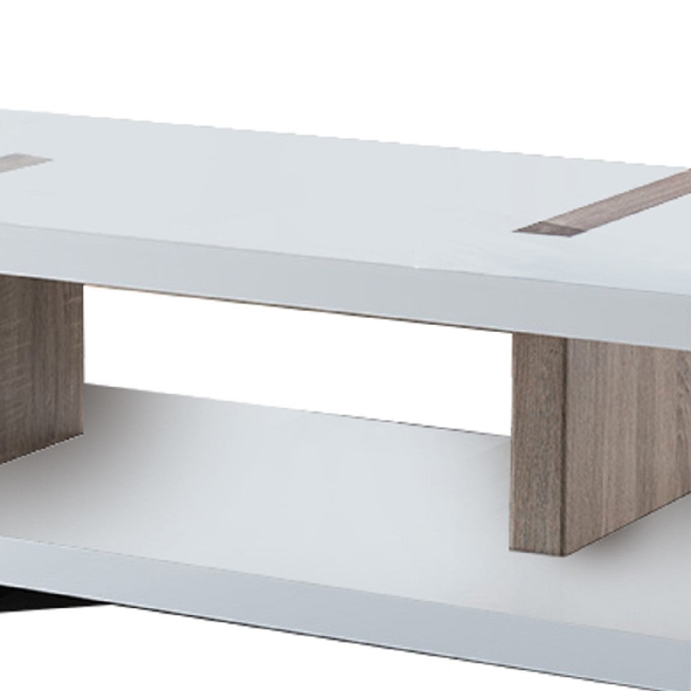 Rectangular Wooden Coffee Table with Sled Base in White and Brown - BM204172