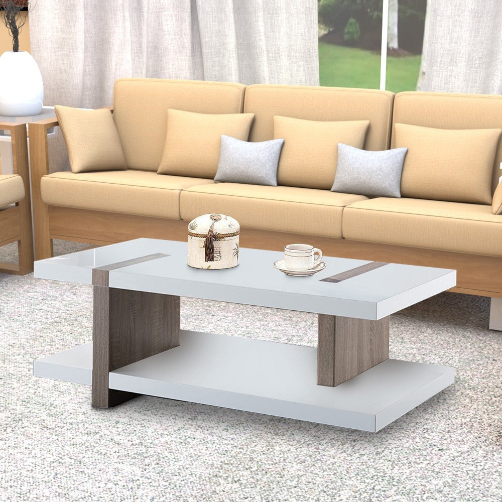 Rectangular Wooden Coffee Table with Sled Base in White and Brown - BM204172