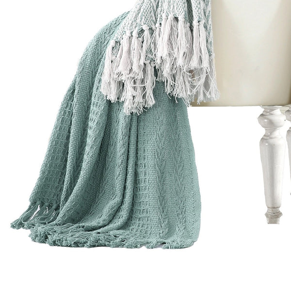 Latina Cotton Throw with Decorative Fringe The Urban Port, Set of 2, Aqua Blue - BM204218