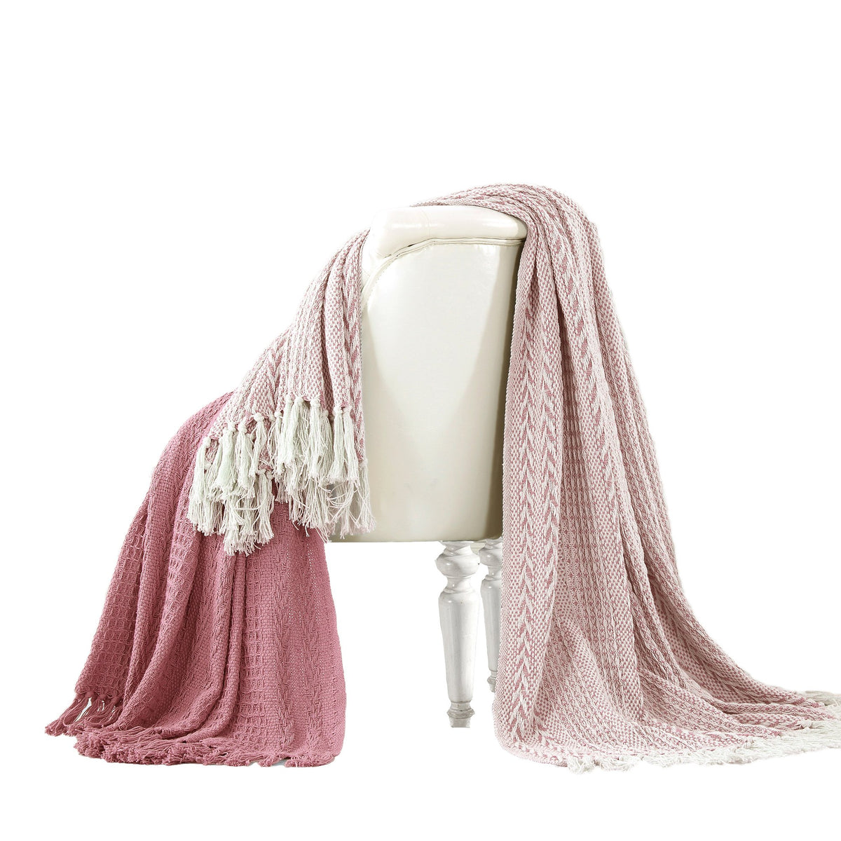 Latina Cotton Throw with Decorative Fringe, Set of 2, Pink - BM204220