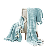 Montgeron Herringbone Cotton Throw The Urban Port, Set of 2, Aqua Blue and White - BM204250