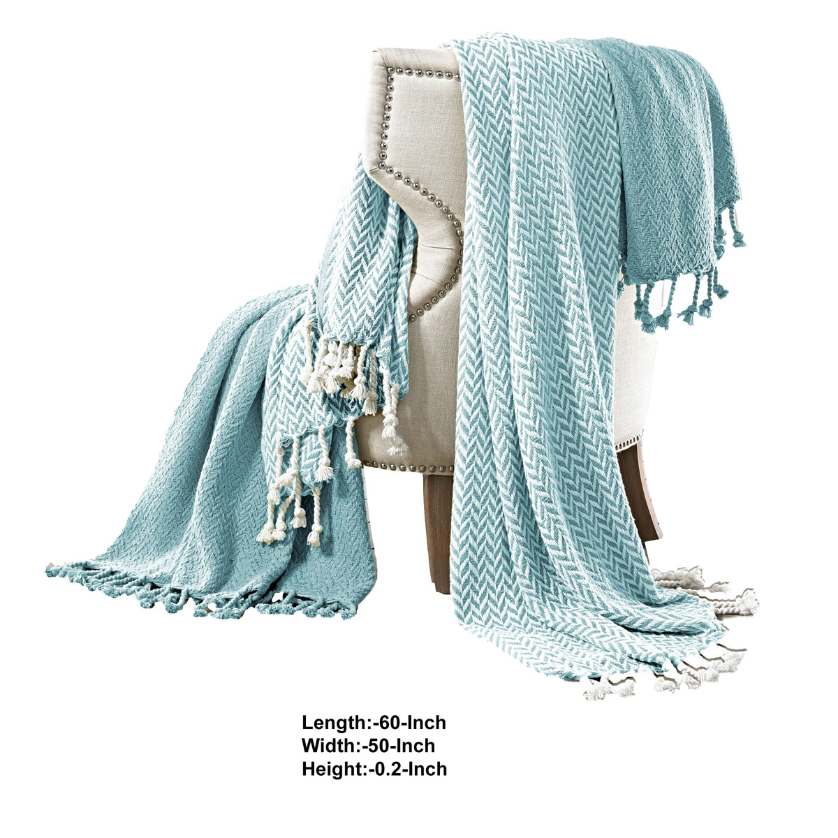 Montgeron Herringbone Cotton Throw The Urban Port, Set of 2, Aqua Blue and White - BM204250