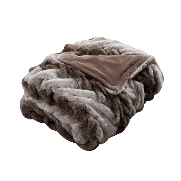 Eus Faux Fur Braided Reverse Flannel Throw The Urban Port, Brown and Gray - BM204276