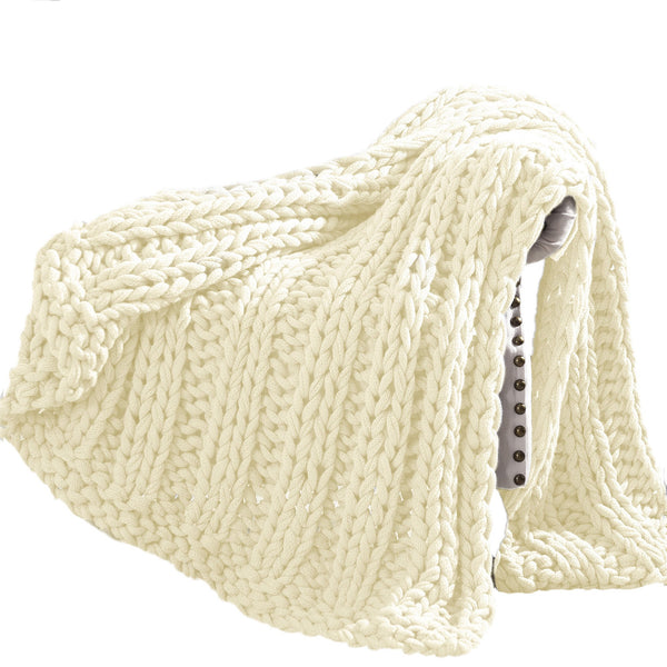 Dreux Acrylic Cable Knitted Chunky Throw The Urban Port, Cream - BM204282